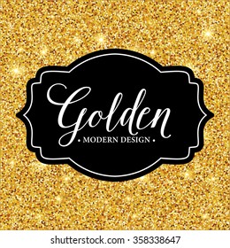 Vector label frame silhouette on gold glitter background. Vector illustration 