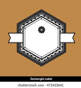 Vector of label frame in Zen tangle style, isolated on brown background.