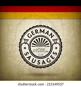 Vector Label for German Sausages on Grunge Background
