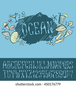 Vector label with hand made font. With inscription Ocean