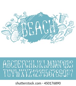 Vector label with hand made font. With inscription Beach