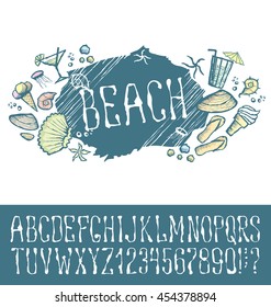 Vector label with hand made font. With inscription Beach