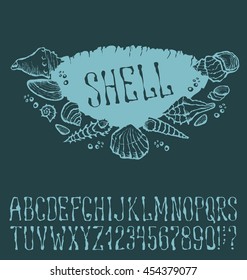 Vector label with hand made font. With inscription Shell