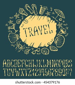Vector label with hand made font. With inscription Travel