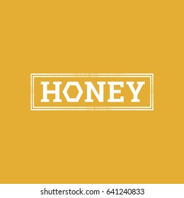 Vector label for honey in retro style. The inscription "honey" with a honeycomb instead of the letter O. Concept for organic farm products. EPS10. 