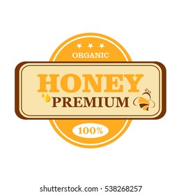 Vector label honey. Sticker apiary isolated on white background.