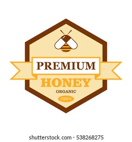 Vector label honey. Sticker apiary isolated on white background.