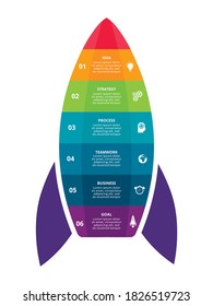 Diseño infográfico de etiquetas vectoriales con 6 opciones o pasos. Infografías para el concepto de negocio, la presentación y la gráfica de progreso. Infografía de nave espacial, concepto de inicio de negocios. Plantilla para infografías