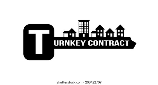 vector label a key with the contours of buildings in black and white