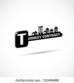 vector label a key with the contours of buildings in perspective