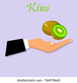 Vector label, kiwi jam, sauce or juice label. Ripe kiwi for food and drink label, tropical dessert or exotic juice packaging design. Kiwi farm