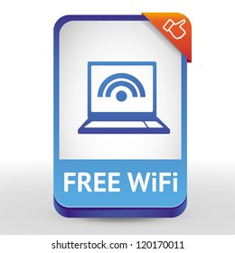 Vector label with laptop and wifi sign - design element with text