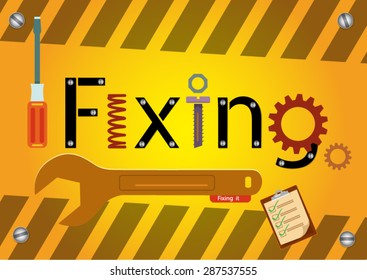 vector label   lettering fixing  and maintaining  presentation background, illustration   