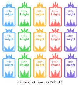 vector label "little knight" with a crown of different colors,