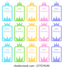 vector label "little princess" with a crown of different colors