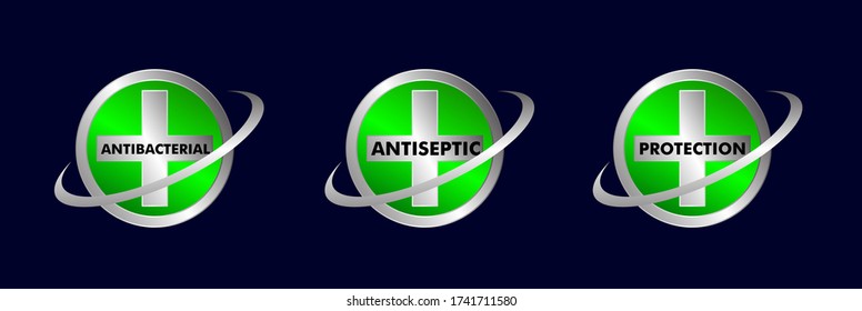 Etiqueta del vector o logotipo Símbolo antibacteriano, protector o antiséptico, para productos saludables como jabón, pasta dental y enjuague bucal. Se puede usar para logotipo o fondo