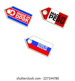 vector label Made in  North Korea, Peru, Russia, 