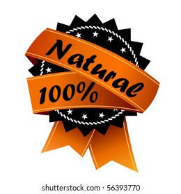 Vector label natural with orange ribbon
