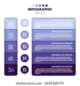 Infografía de diseño de plantilla anidada de etiqueta vectorial para concepto de negocios 5 pasos.