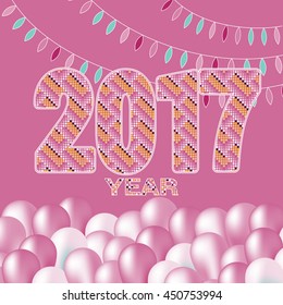 Vector label for the new 2017. Vector 2017 cover with text and balloons. Happy New 2017 year. 2017 Happy new year creative design for your greetings card, flyers, invitation, posters