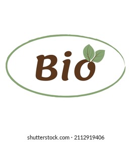 vector label organic bio, sticker of organic products organic bio in the ring, leaves