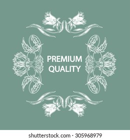 Vector label. Organic product badge. "Premium Quality" lettering. 