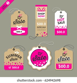 Vector label paper brown and pink concept  design background, illustration