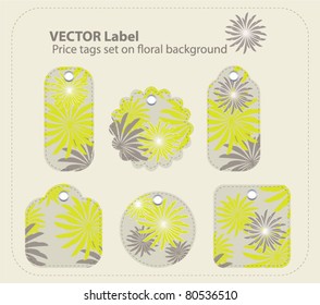Vector label. Price tags set on floral background