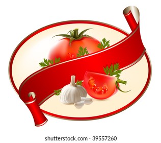 Vector. Etiqueta de un producto (ketchup, salsa).