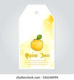 vector label of quince jam with watercolor background