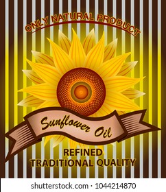 vector label for refined sunflower oil with sunflower