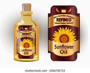 vector label for refined sunflower oil with sunflower