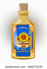 vector label for refined sunflower oil with sunflower