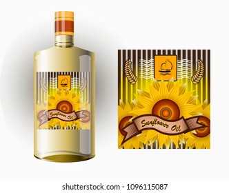 vector label for refined sunflower oil with sunflower