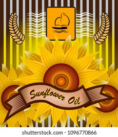 vector label for refined sunflower oil with sunflower