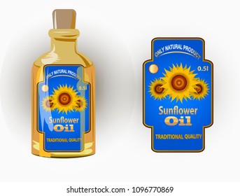vector label for refined sunflower oil with sunflower