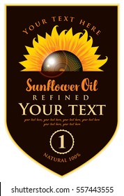 vector label for refined sunflower oil with sunflower