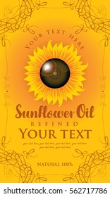 vector label for refined sunflower oil with sunflower