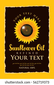 vector label for refined sunflower oil with sunflower