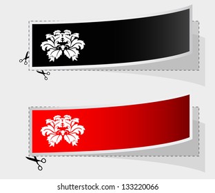 Vector label with ribbons and vintage flower design