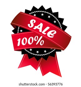 Vector label sale 100% with red ribbon