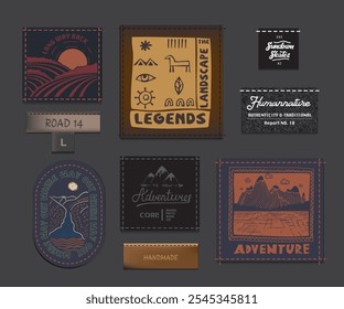 Vector label set design with slogan, text, quote. Woven, embroidery, ornamental label design for accessory, clothing or card.