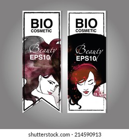 Vector label set. Girl with long hair
