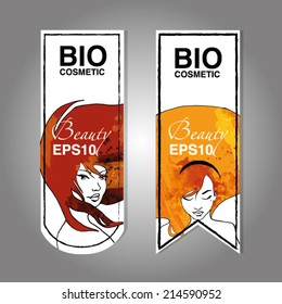 Vector label set. Girl with long hair