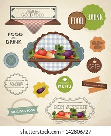 Vector label set for restaurant menu design. Set of Calligraphic titles and symbols for restaurant design.