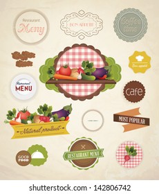 Vector label set for restaurant menu design. Set of Calligraphic titles and symbols for restaurant design.
