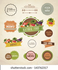 Vector label set for restaurant menu design. Set of Calligraphic titles and symbols for restaurant design.