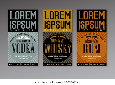 vector label set for vodka, whisky and rum