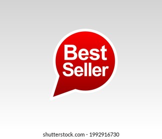 Vector label or sign with text Best Seller in red circle symbol with arrow