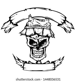 Vector label skull isolated white background